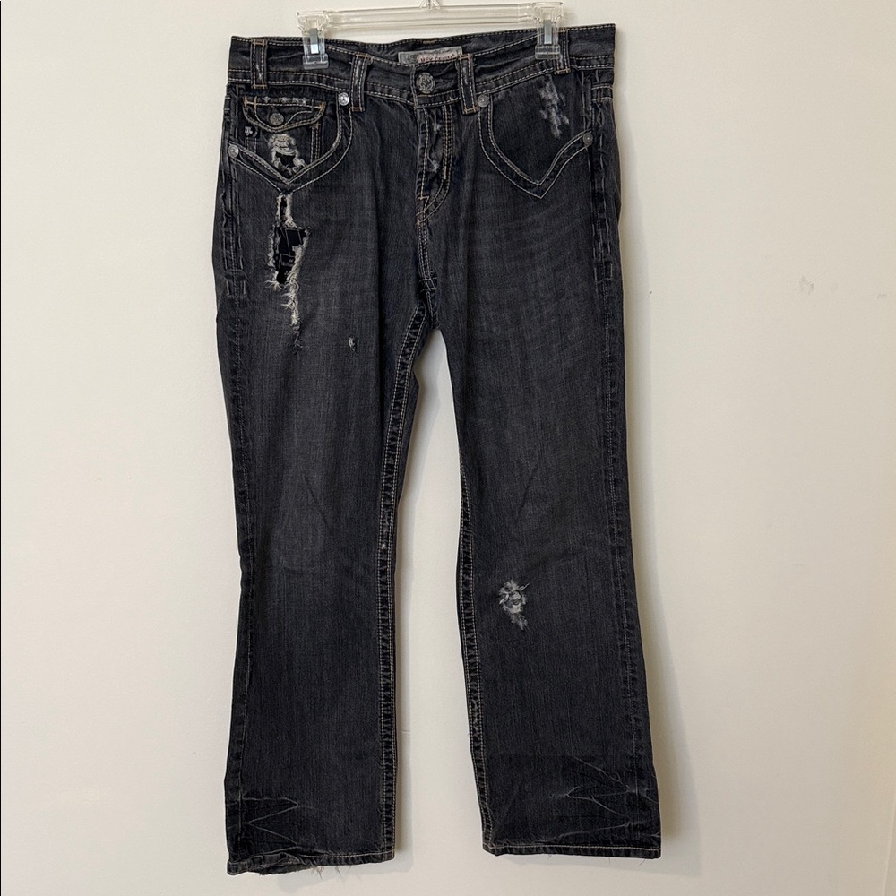 MEK Men's Black Distressed Bootcut Jeans